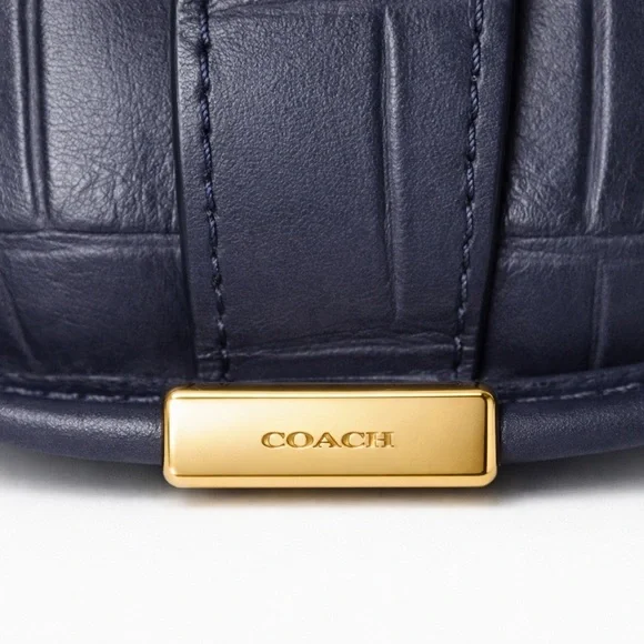 Coach Swagger Croc Embossed Leather Satchel Bag37997 Midnight Blue Gold Hardware - Picture 9 of 10